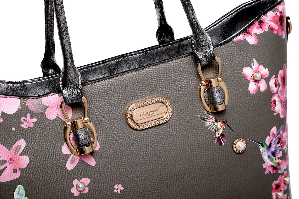 Brangio Italy Elegant Floral Hummingbird Tote Bag