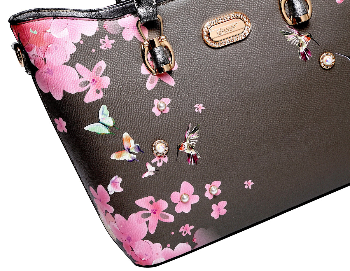 Brangio Italy Elegant Floral Hummingbird Tote Bag