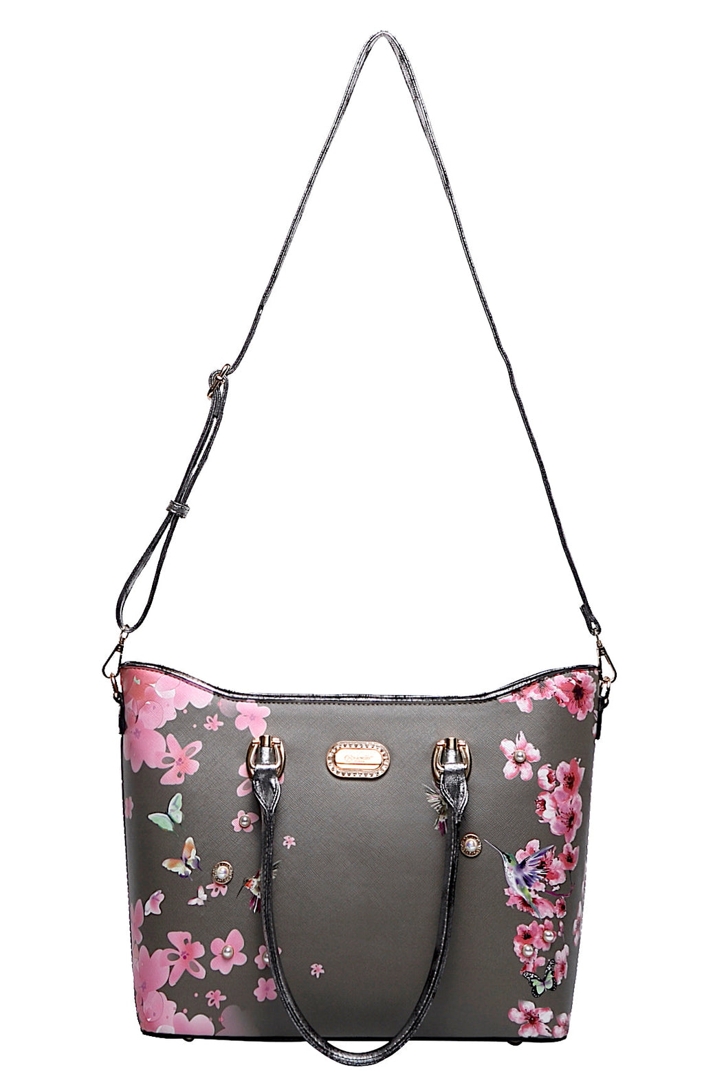Brangio Italy Elegant Floral Hummingbird Tote Bag