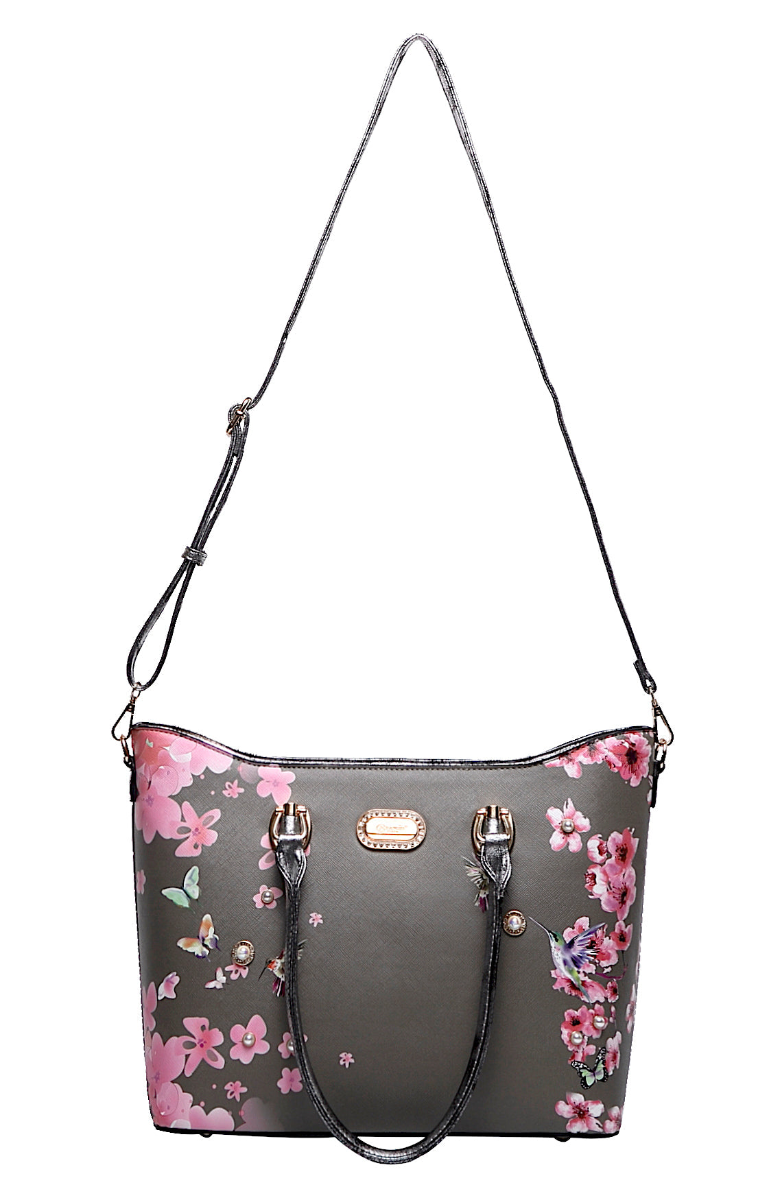 Brangio Italy Elegant Floral Hummingbird Tote Bag