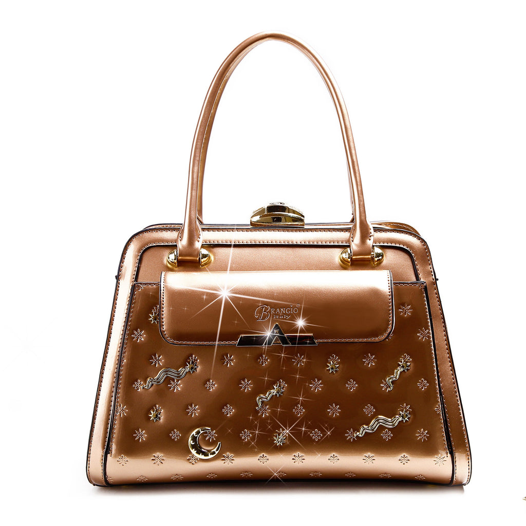 Bolso satchel metálico celestial de lujo Brangio Italy