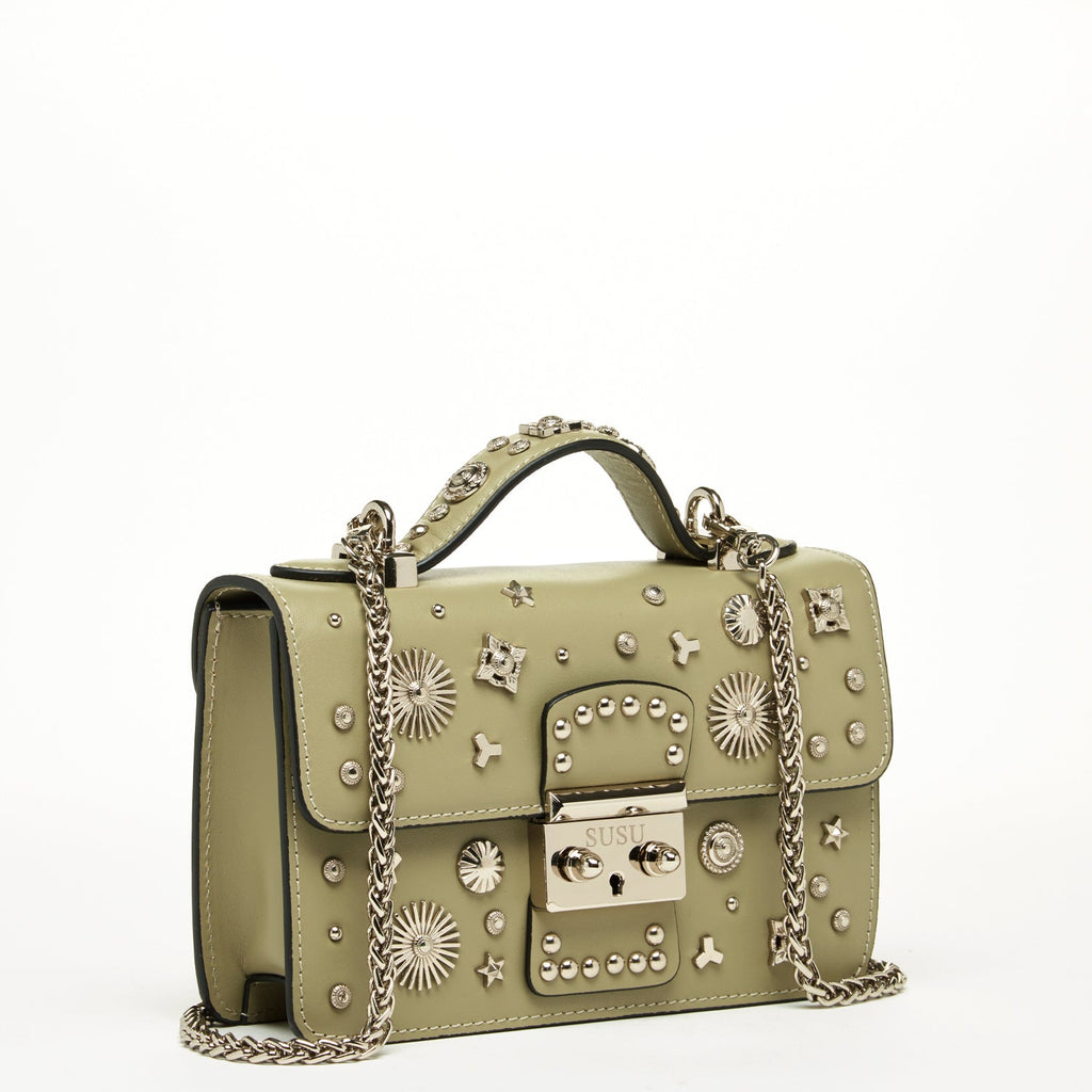 Small Leather Crossbody Bag Sage Green Purse
