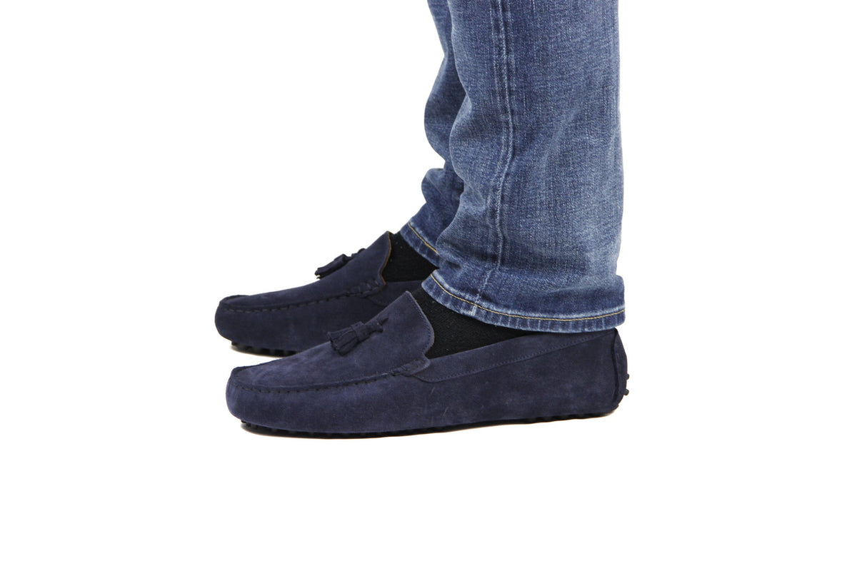 Tasselled Driving Loafers, Navy Blue Suede