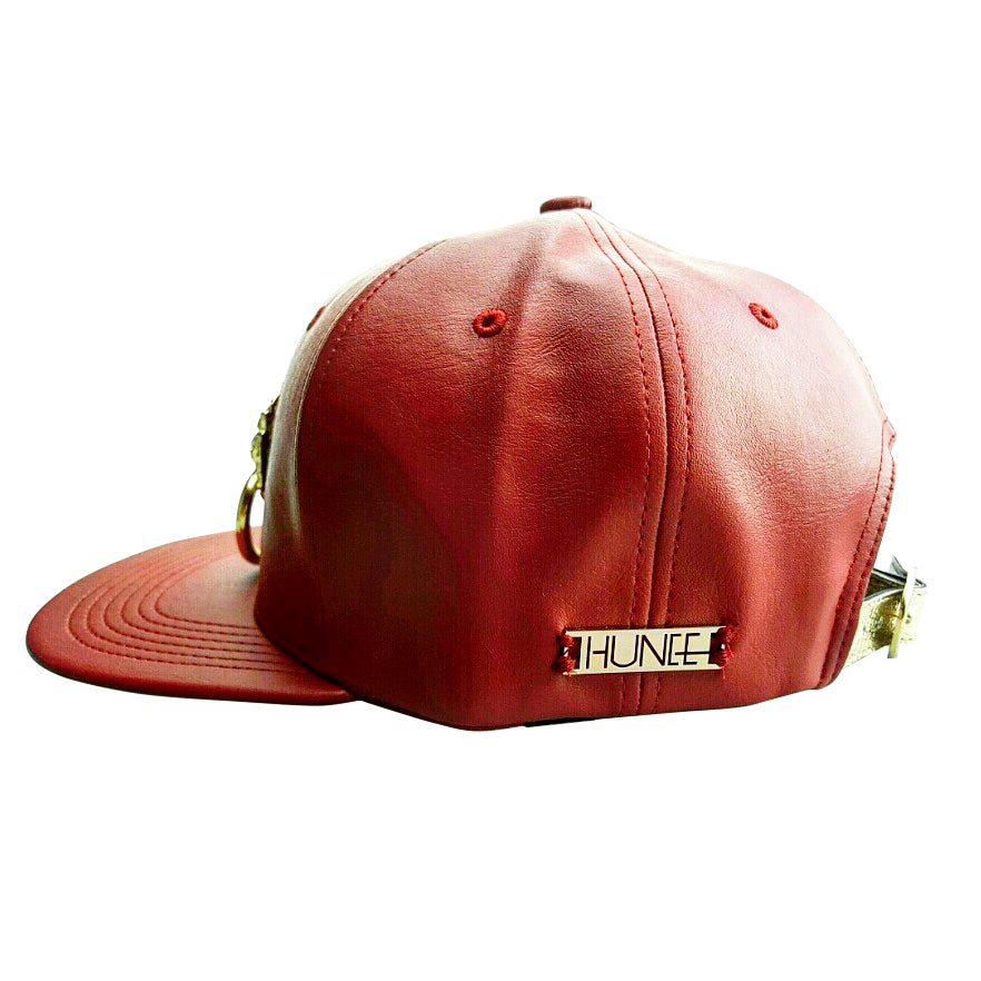 Red Faux Leather Snapback Hat