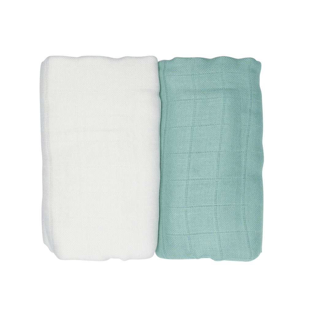 Manta de muselina verde / blanca