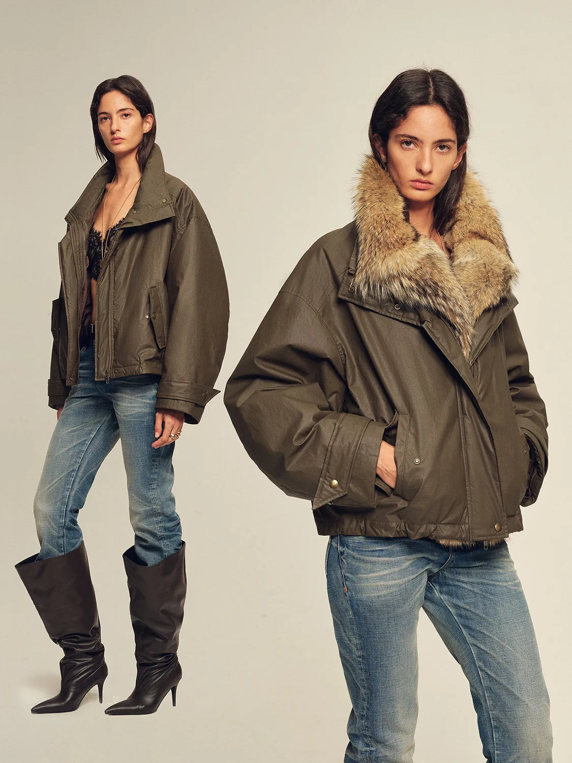 Firelady Fur Women's Down Fur Parka Coyote and Raccoon Fur Collar-“The Long Night Is Coming”