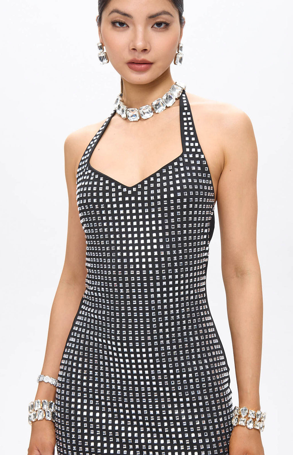 Minivestido negro con cristales ornamentales Ooca