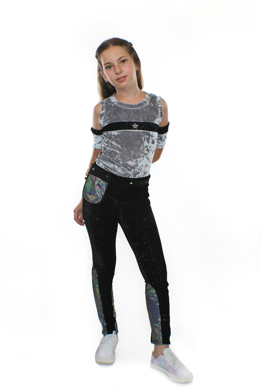 Pantalones Ori, con Pocketwist™. Terciopelo elástico con purpurina y diseño elegante.