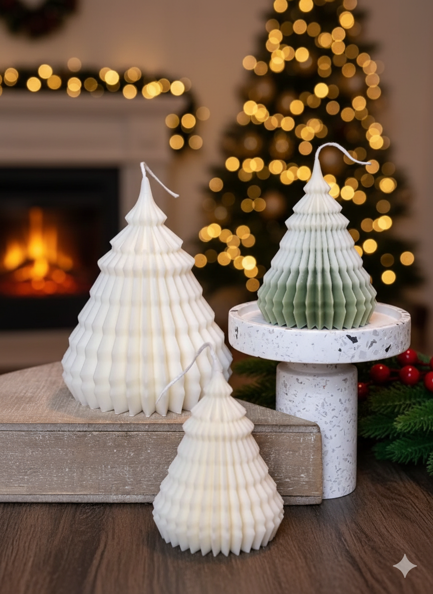 Origami Christmas Tree Candles for Festive Holiday Decor