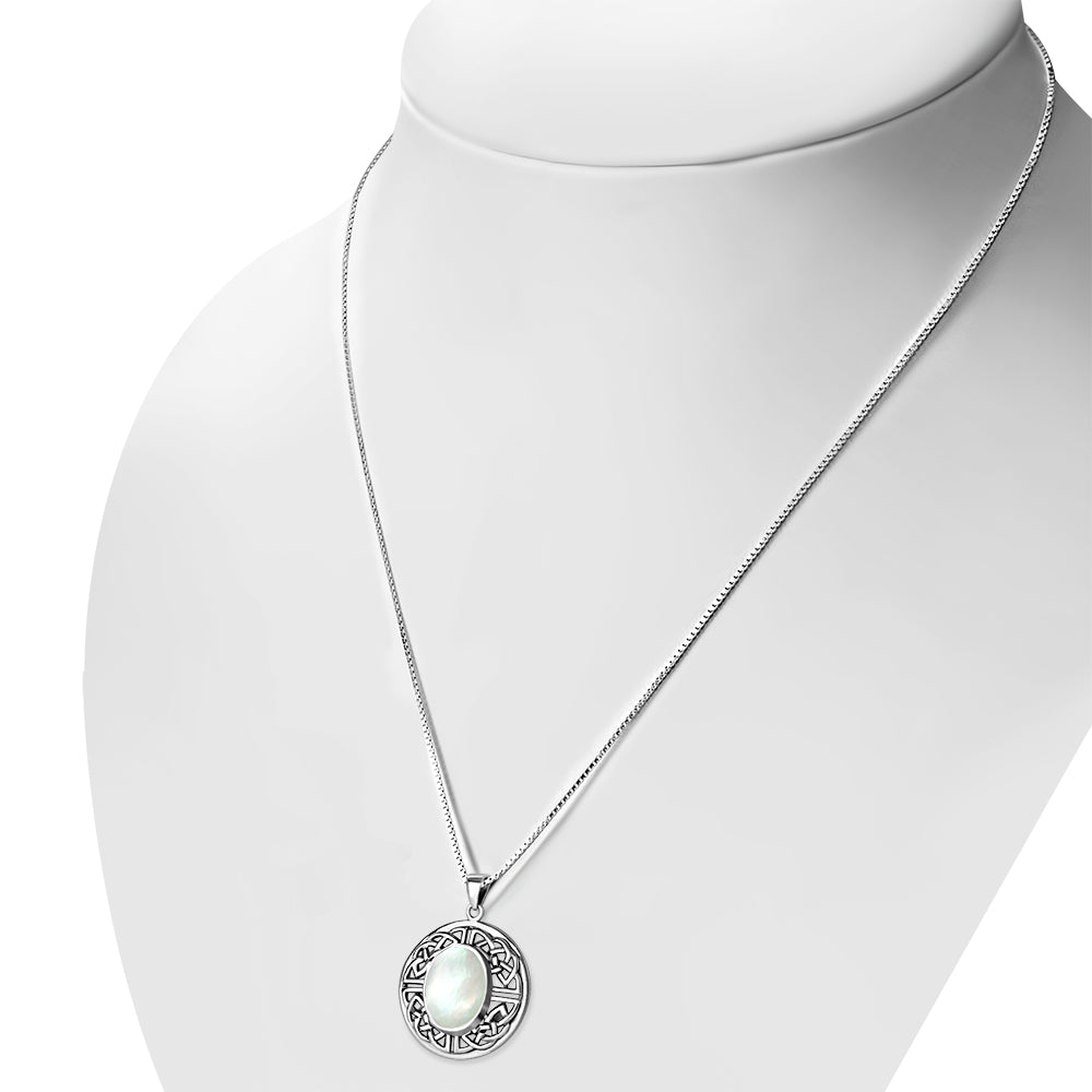 Round Celtic Knot Silver Pendant W/ Mother of Pearl