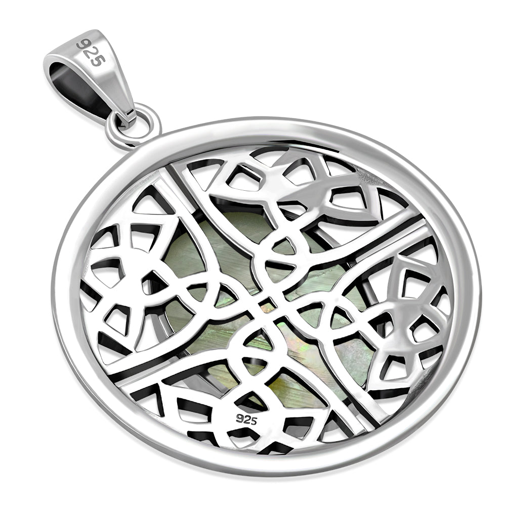 Round Celtic Knot Silver Pendant W/ Mother of Pearl