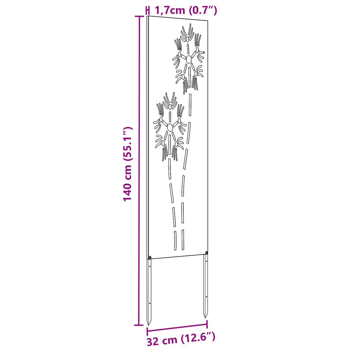 vidaXL Trädgårds integritetsskärm Svart 32 x 140 cm Kallvalsat stål