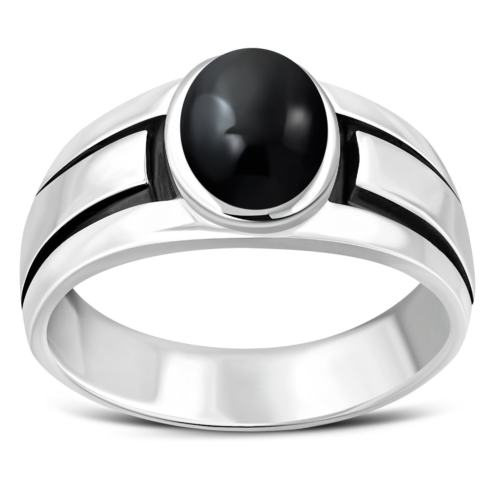 Anillo de ónix negro en plata de ley maciza