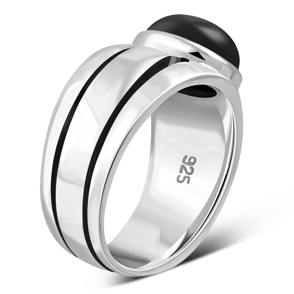Anillo de ónix negro en plata de ley maciza