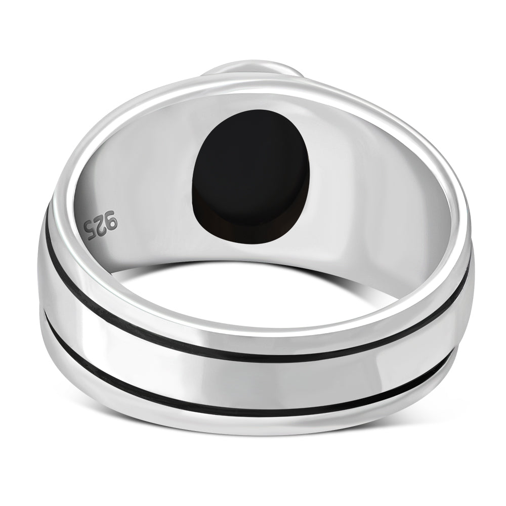 Anillo de ónix negro en plata de ley maciza