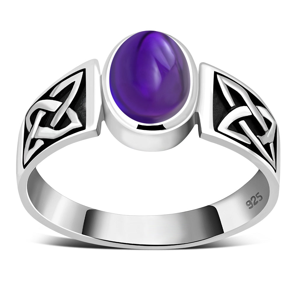 Celtic Amethyst Stone Sterling Silver Ring