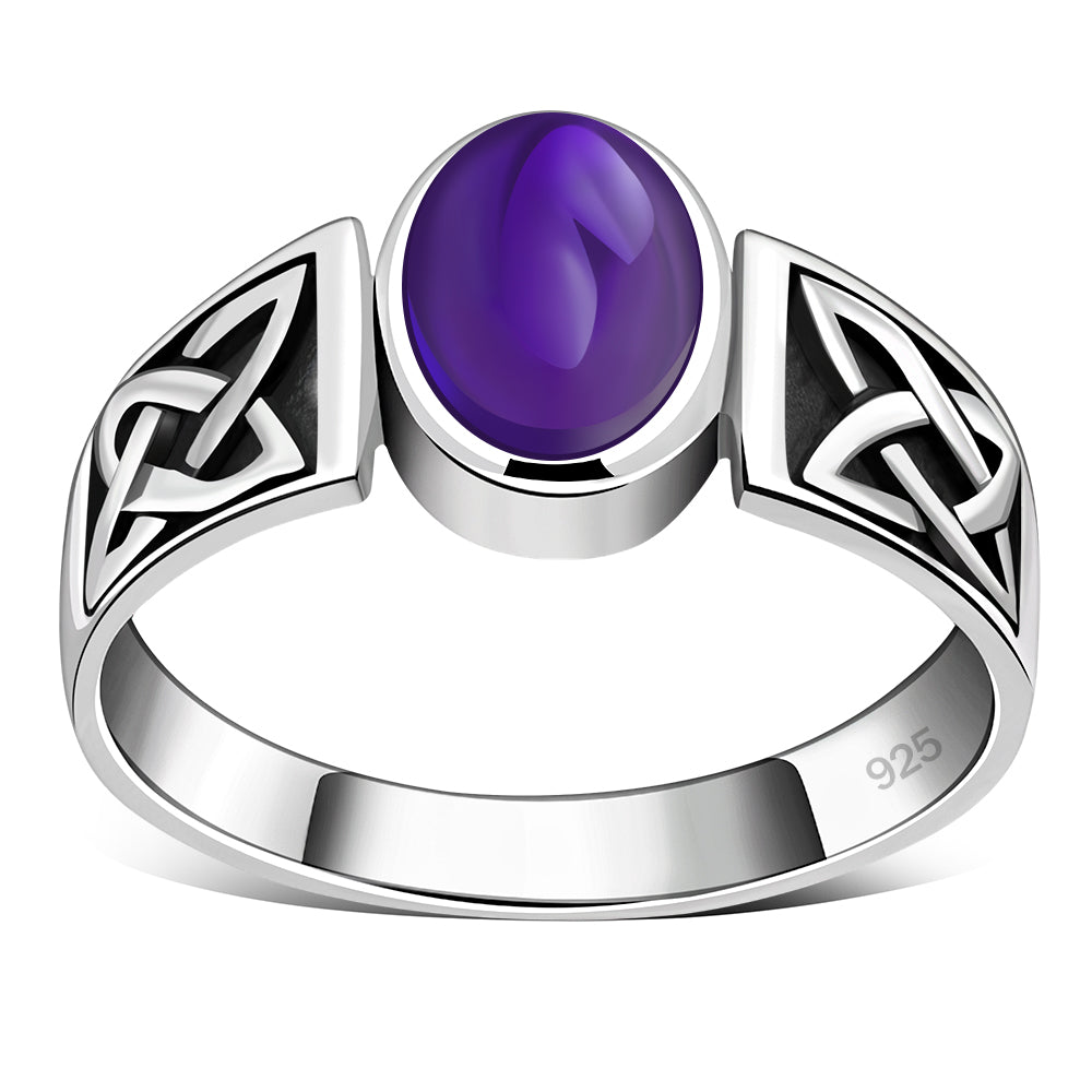 Anillo de plata de ley con piedra amatista celta