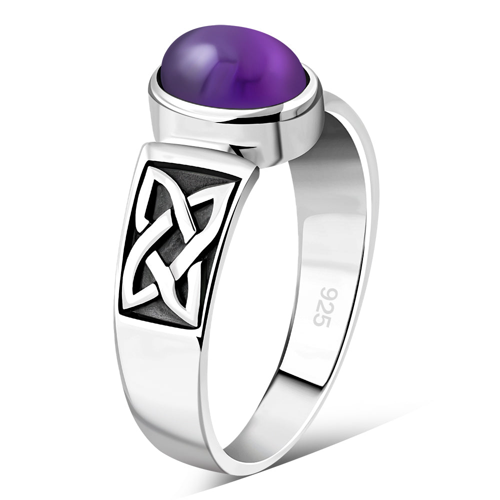 Anillo de plata de ley con piedra amatista celta