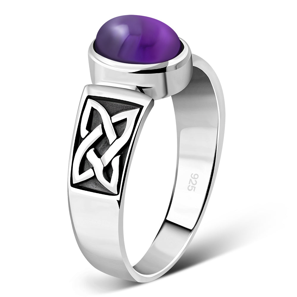 Anillo de plata de ley con piedra amatista celta