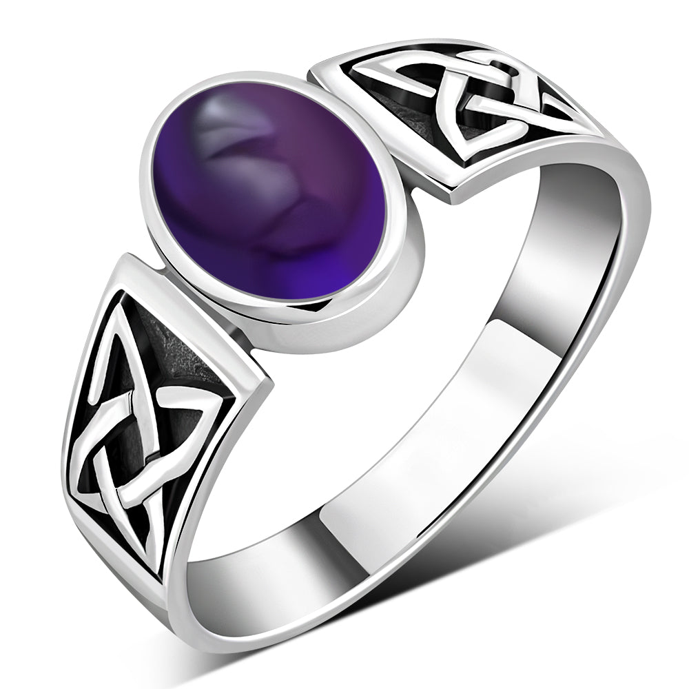 Anillo de plata de ley con piedra amatista celta