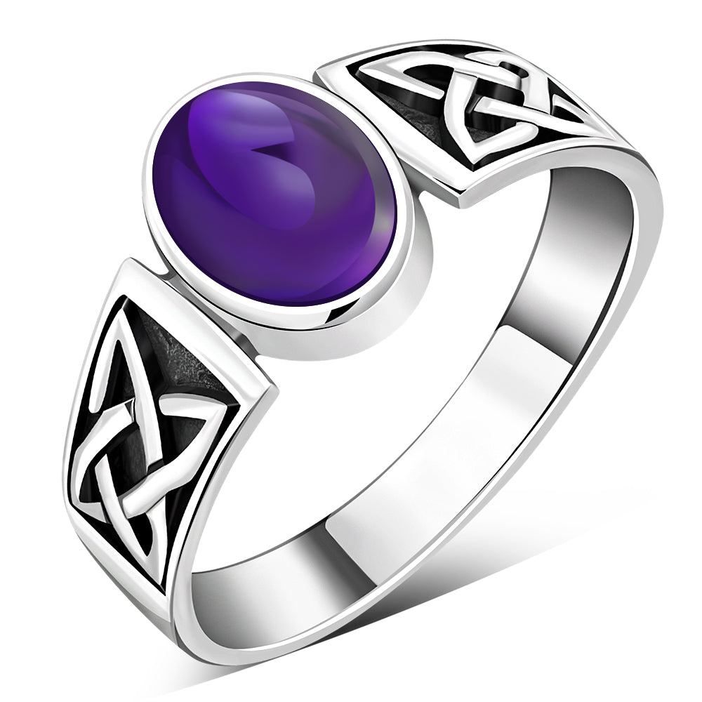 Anillo de plata de ley con piedra amatista celta