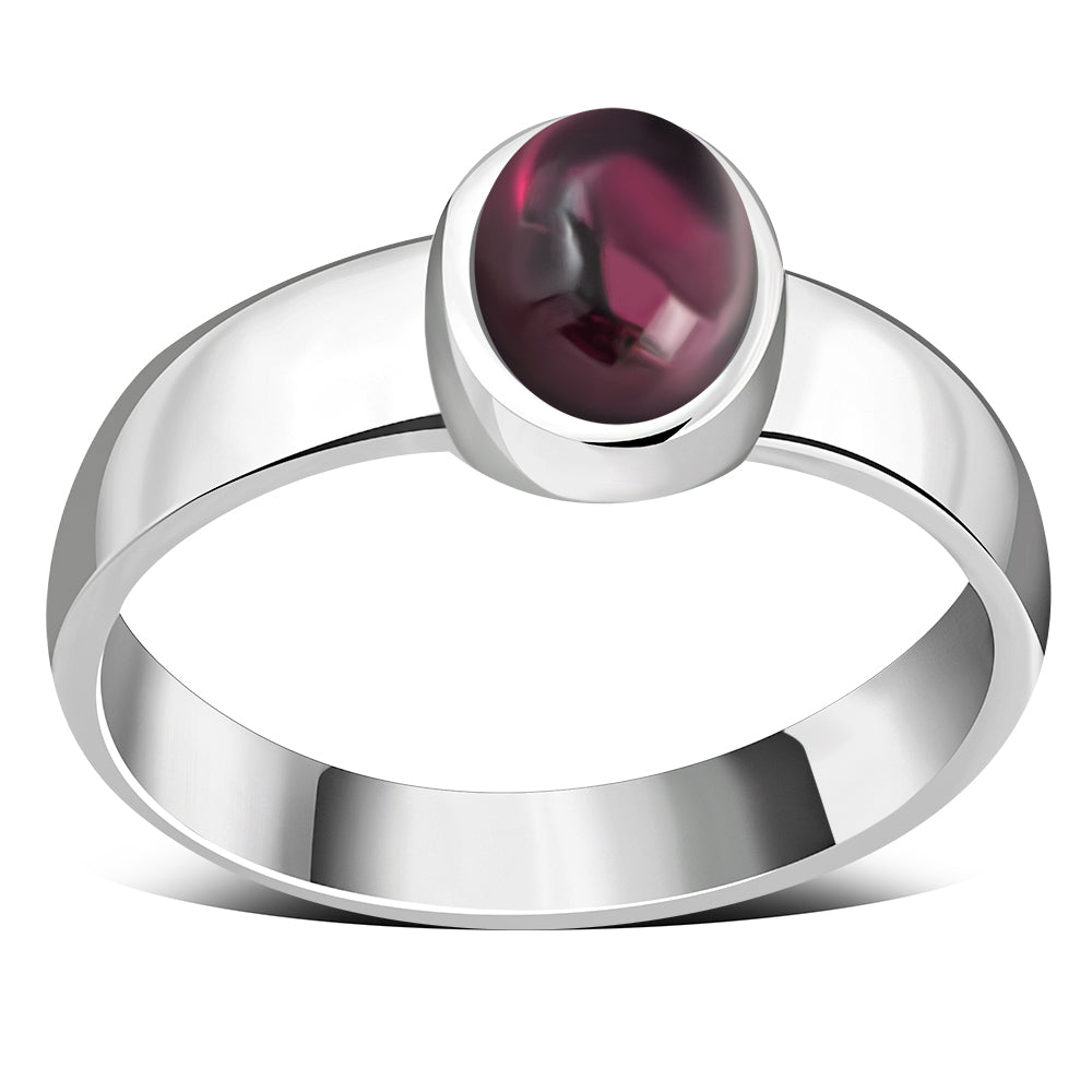 Garnet Stone Silver Band Ring