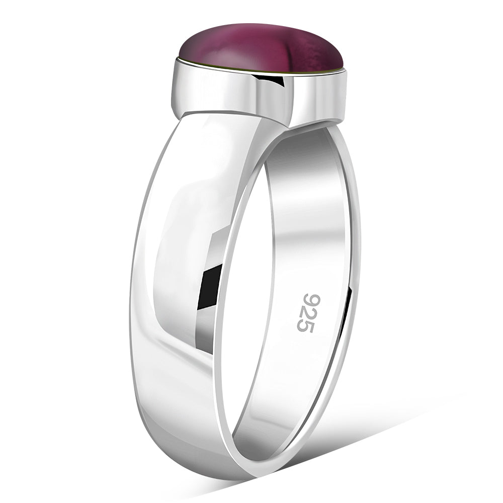 Garnet Stone Silver Band Ring