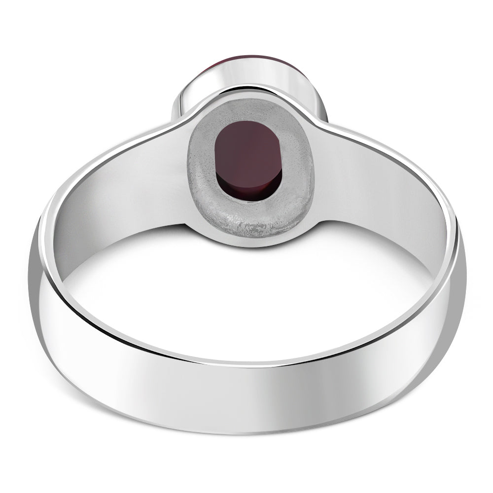 Garnet Stone Silver Band Ring