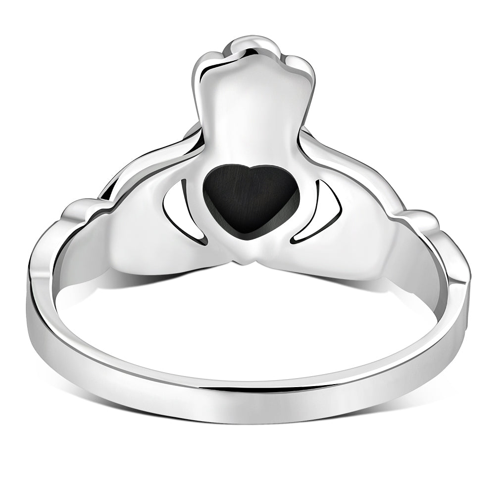 Irish Claddagh Sterling Silver Ring W/ Black Onyx