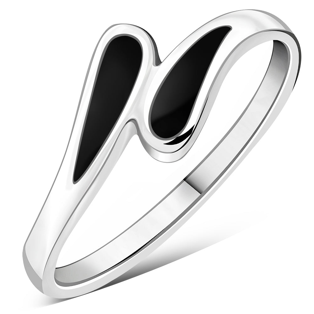 Anillo de gotas de plata esterlina con ónix negro