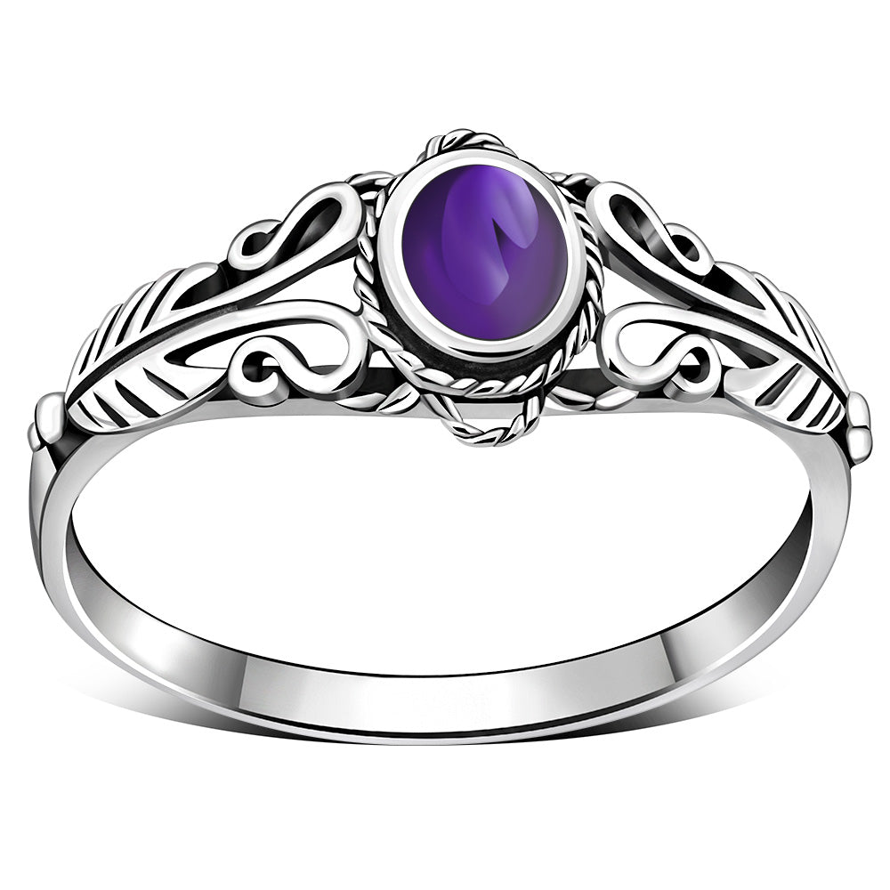 Anillo de plata de ley con piedra amatista étnica