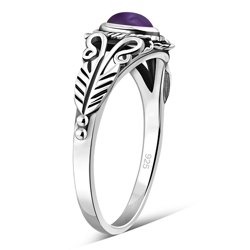 Anillo de plata de ley con piedra amatista étnica