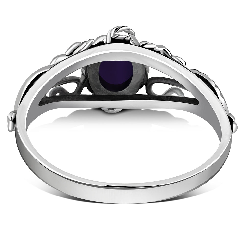 Anillo de plata de ley con piedra amatista étnica