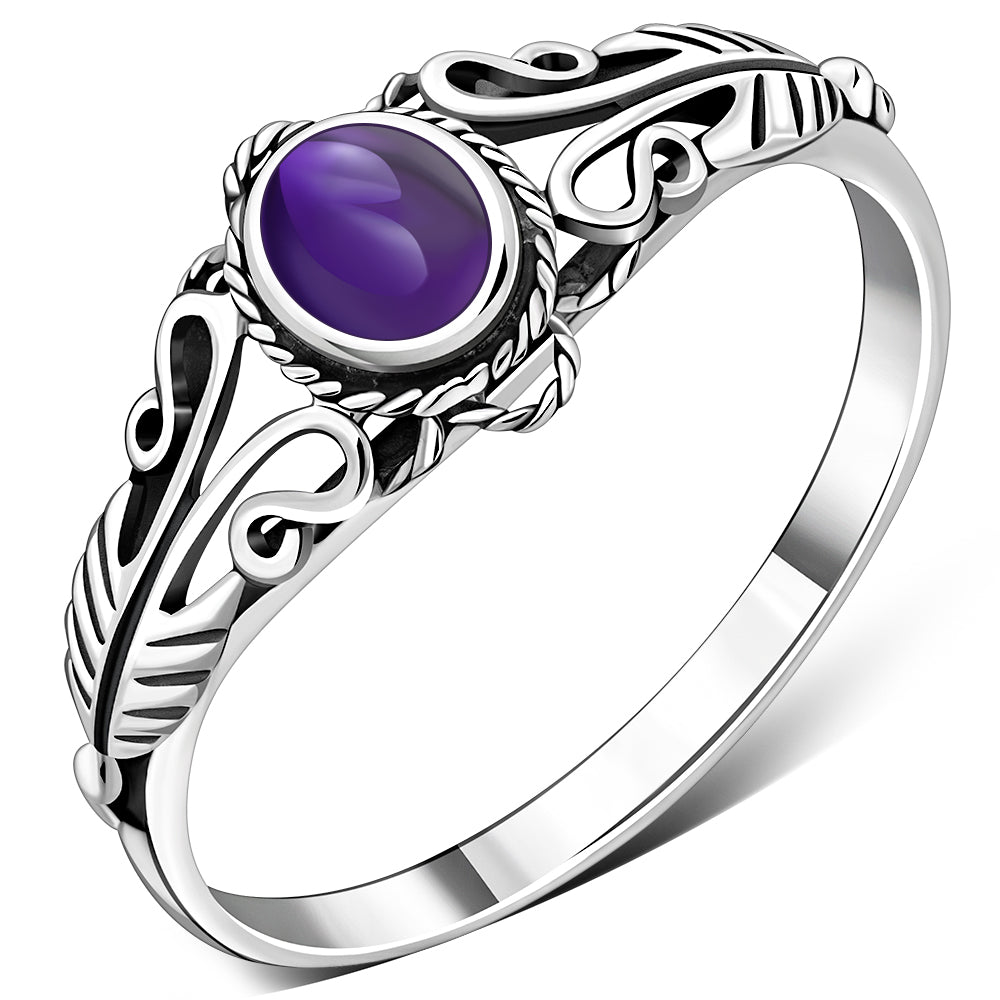 Anillo de plata de ley con piedra amatista étnica