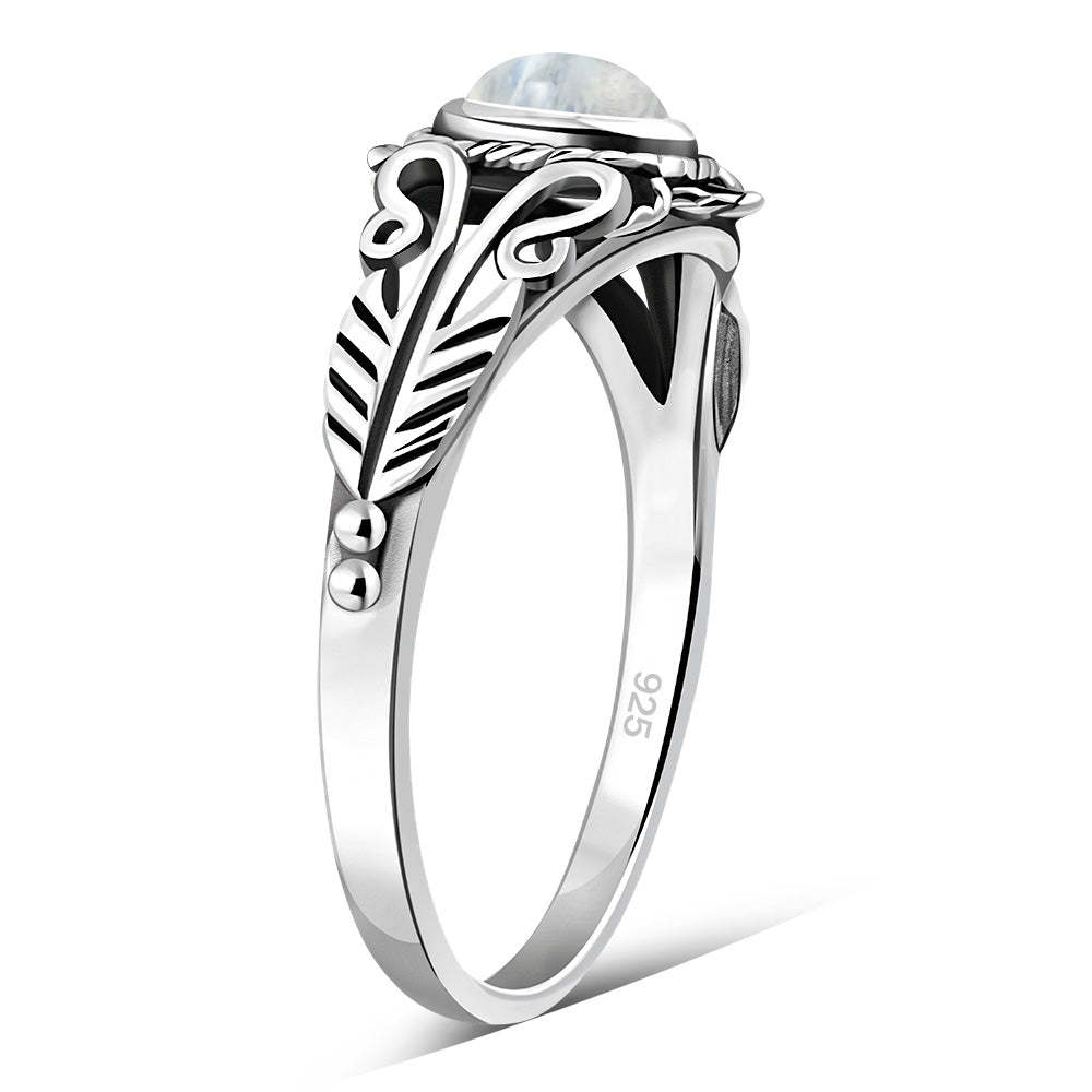 Anillo de plata con piedra lunar arcoíris étnico
