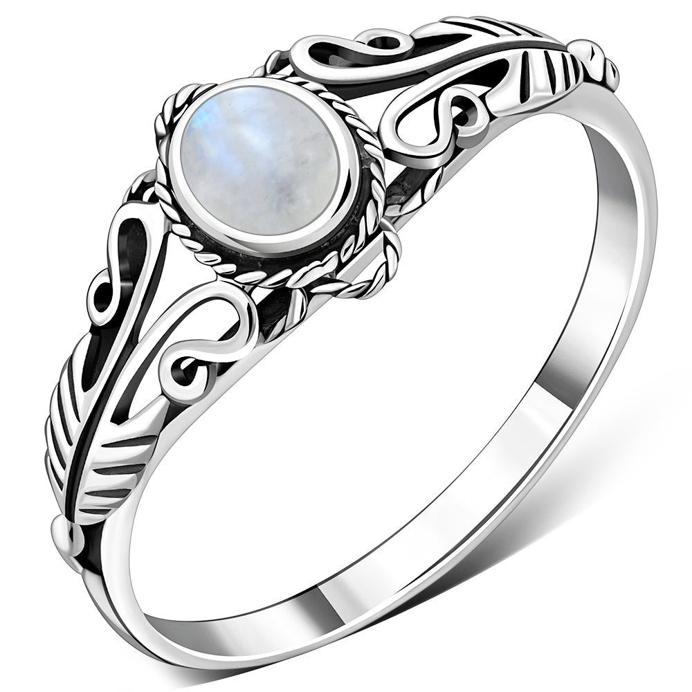 Anillo de plata con piedra lunar arcoíris étnico