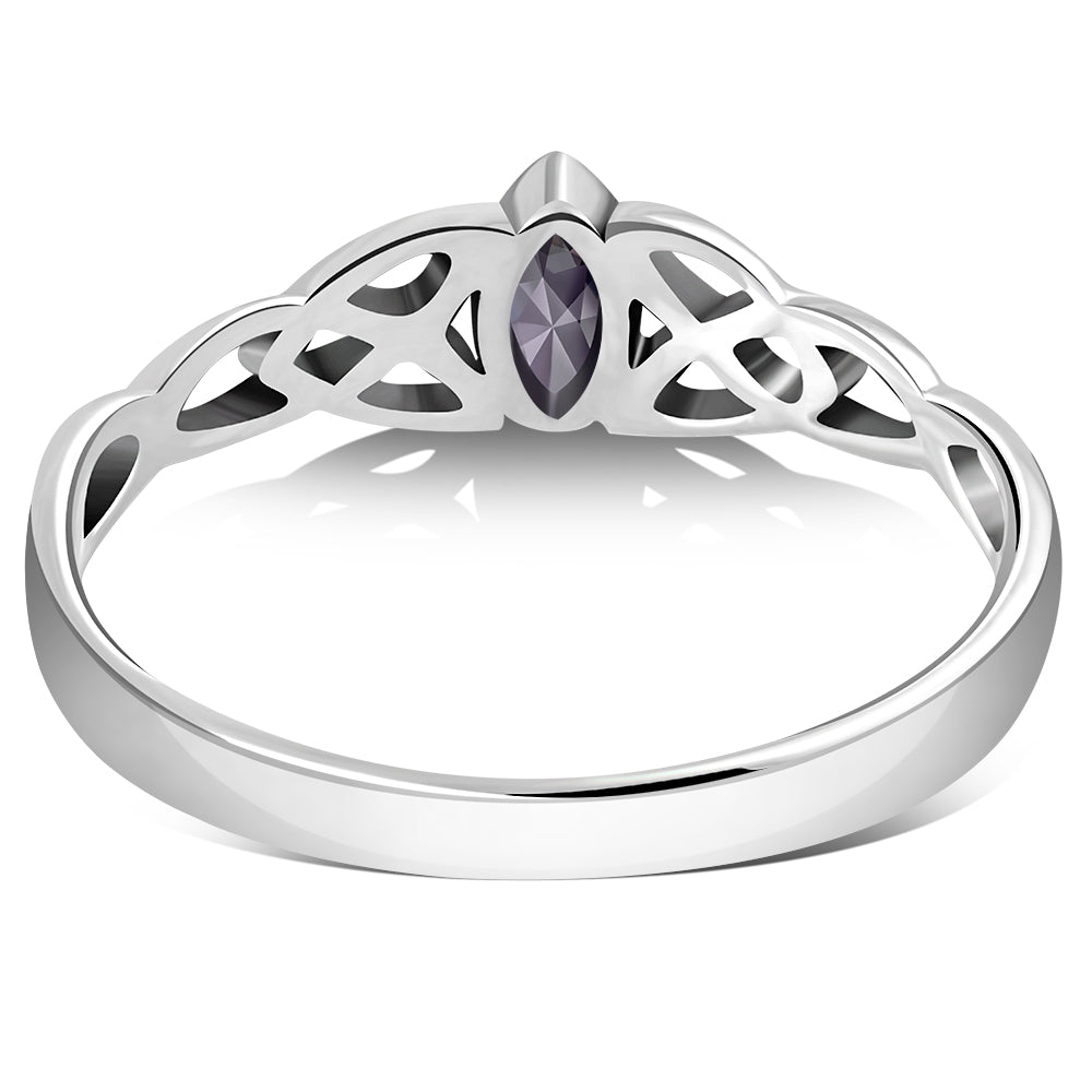 Celtic Thin Trinity Knot Silver Ring Set W/ Amethyst Stone