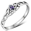 Celtic Thin Trinity Knot Silver Ring Set W/ Amethyst Stone