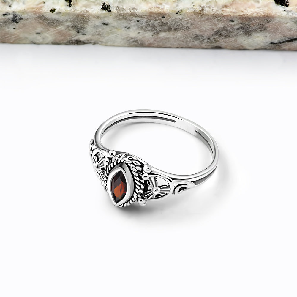 Garnet Stone Sterling Silver Ring