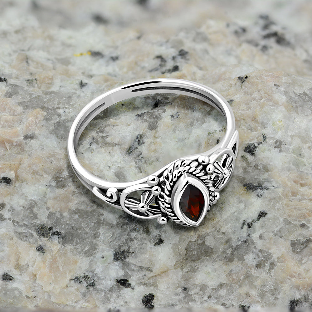 Garnet Stone Sterling Silver Ring