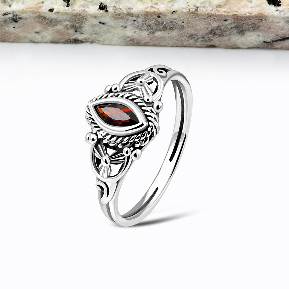 Garnet Stone Sterling Silver Ring