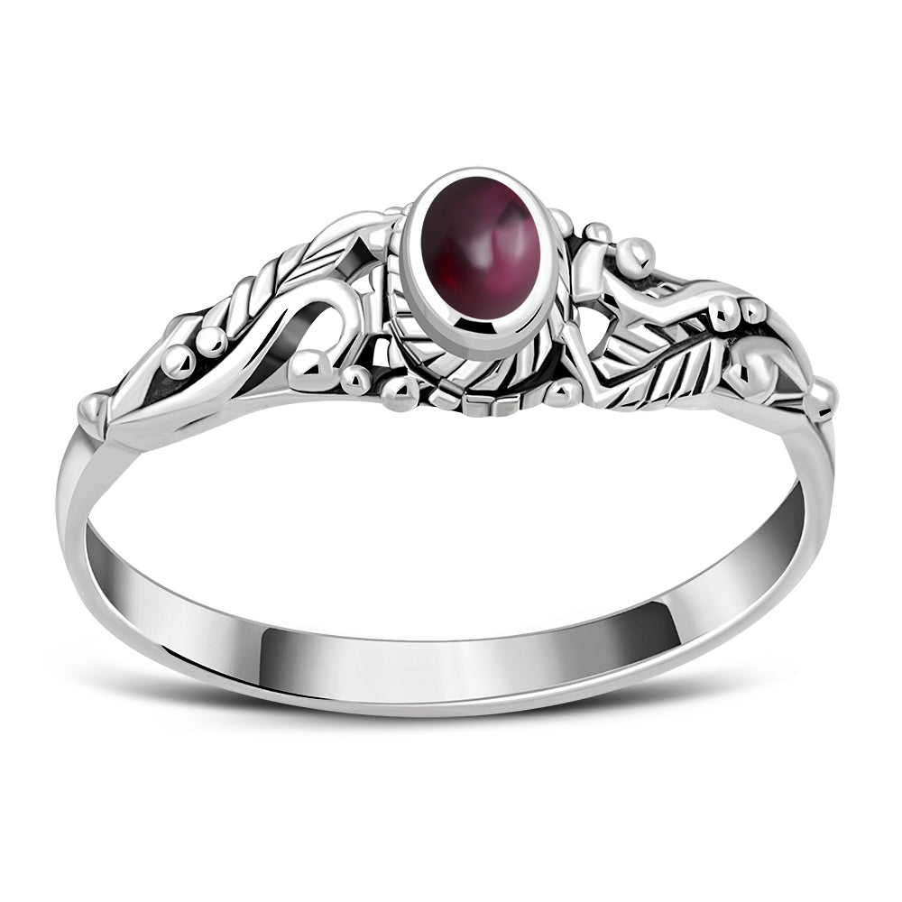 Sterling Silver Garnet Leaves Ring