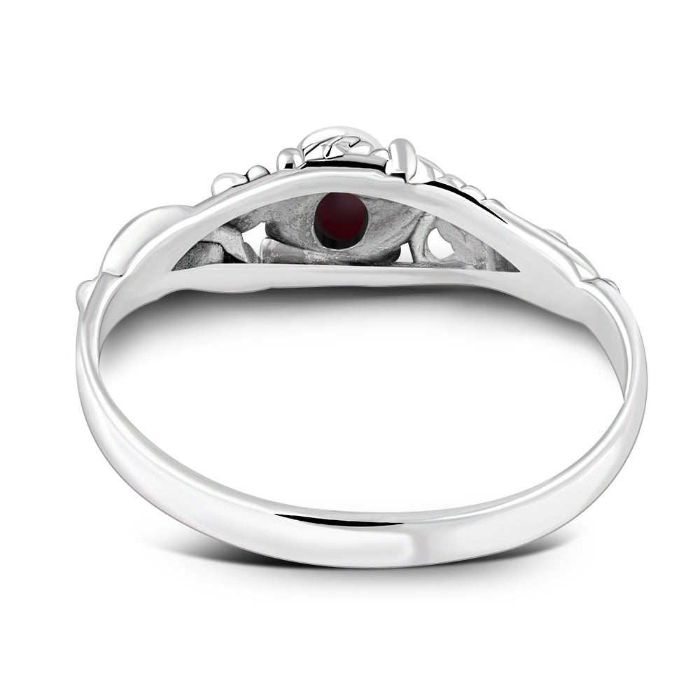 Sterling Silver Garnet Leaves Ring
