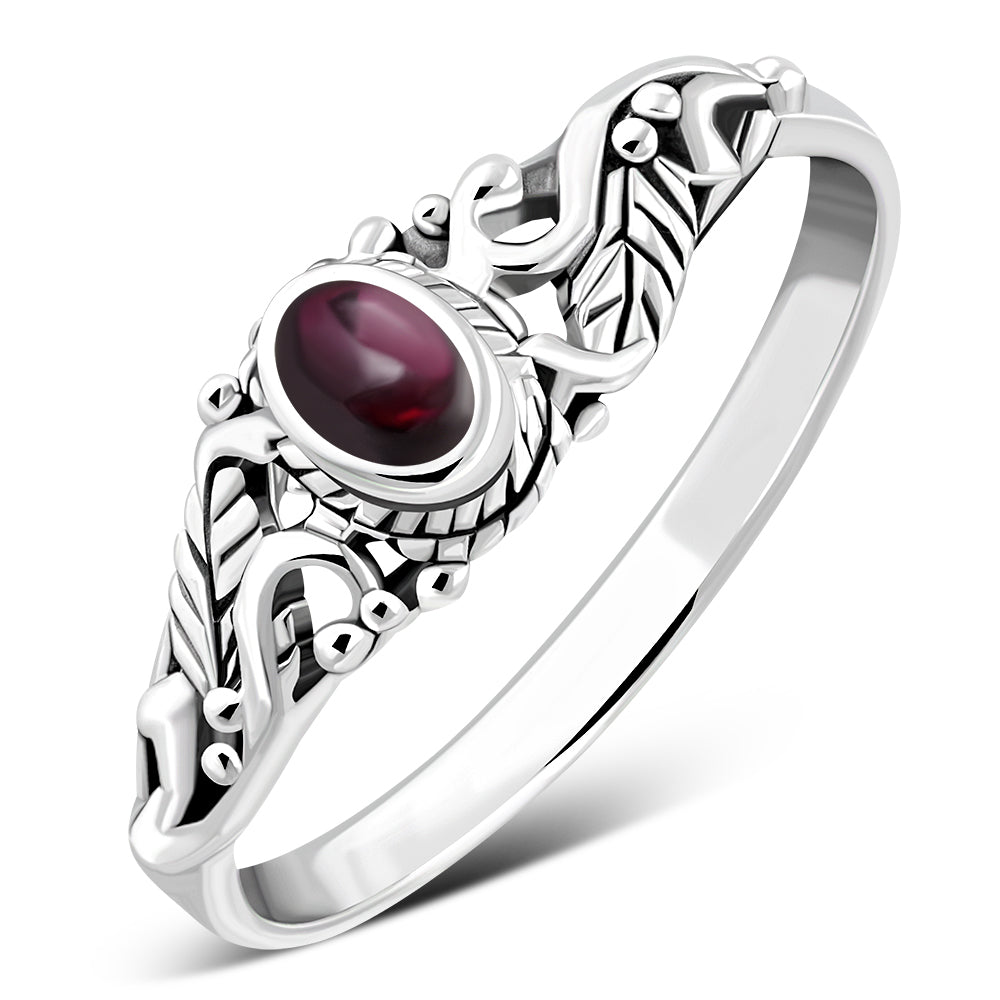Sterling Silver Garnet Leaves Ring