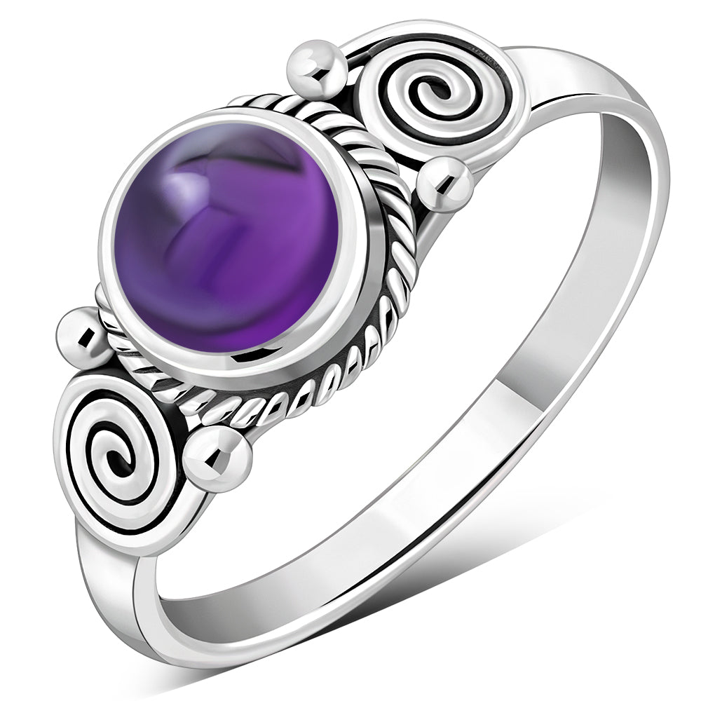 Pierścionek ze srebra próby 925 ze spiralą i ametystem