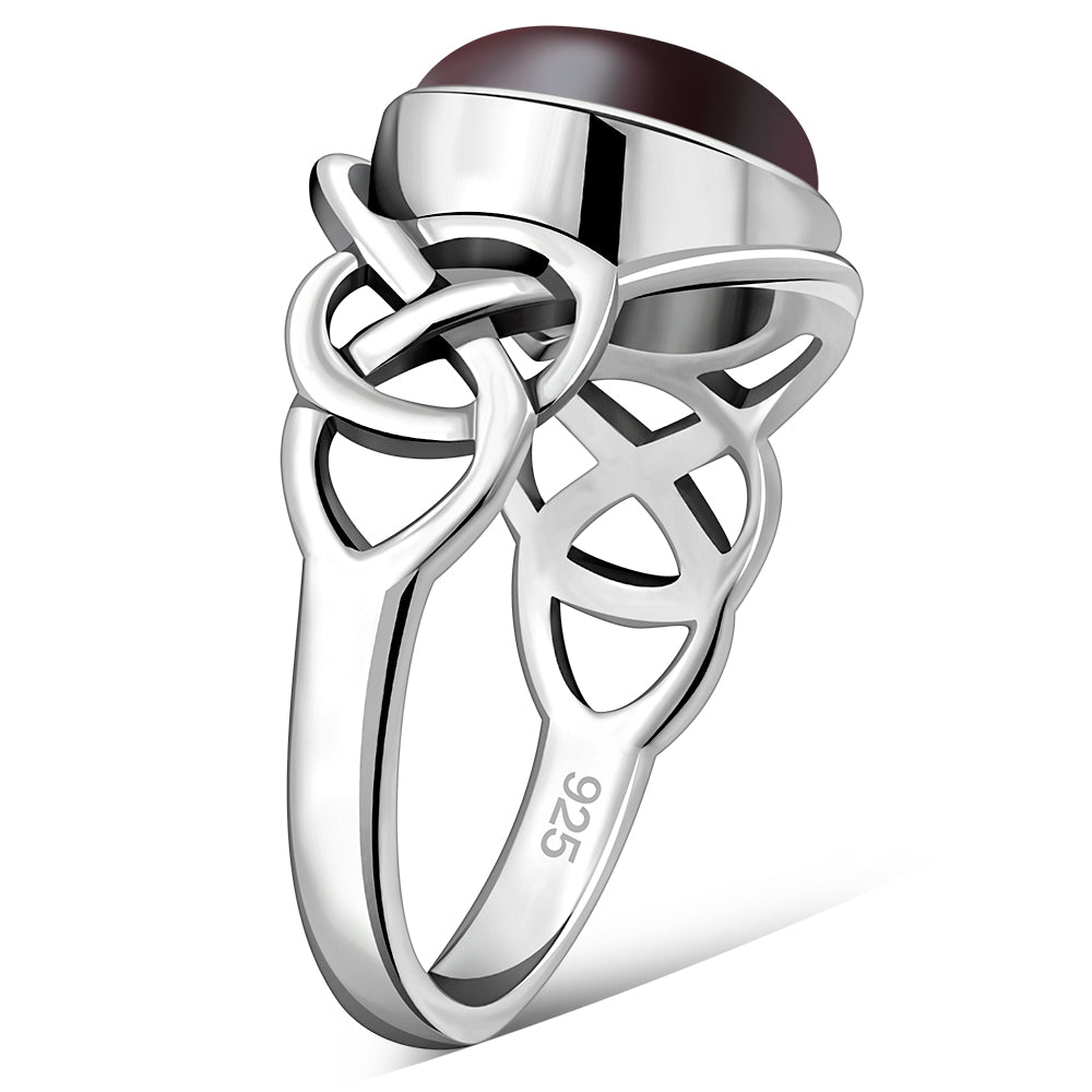 Garnet Stone Celtic Silver Ring