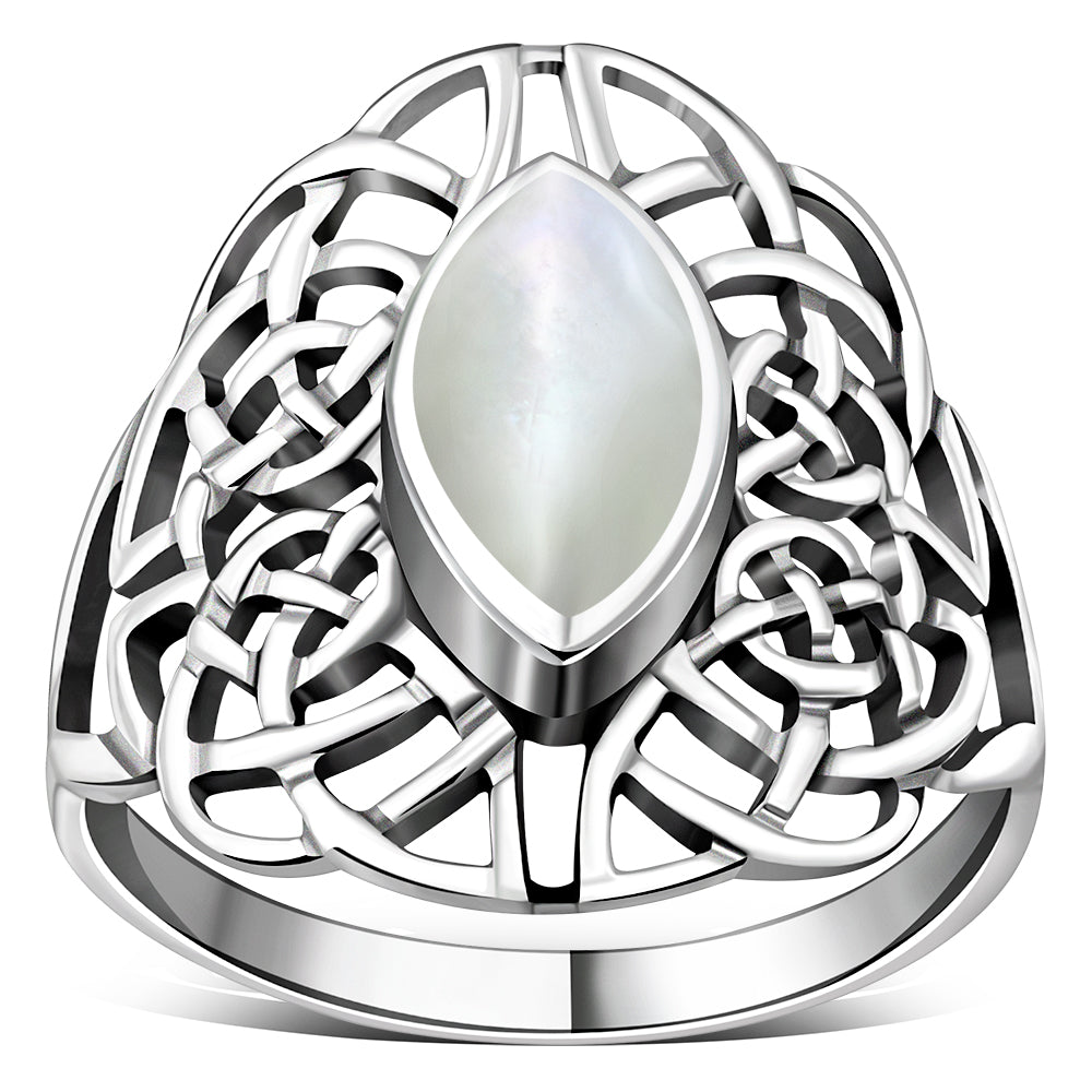 Large Mother of Pearl Celtic Silver Ring