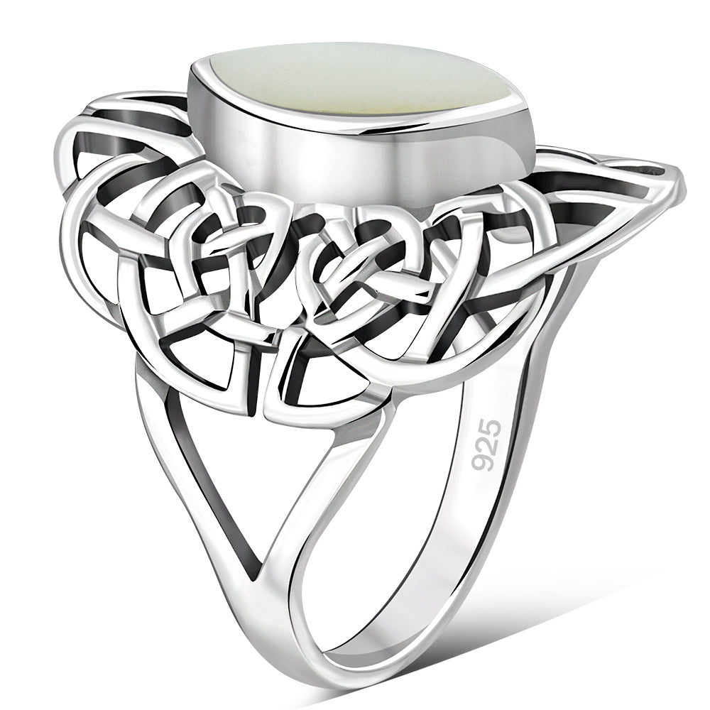 Large Mother of Pearl Celtic Silver Ring
