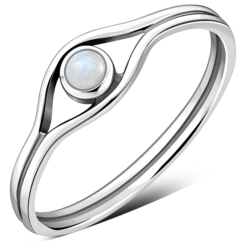 Evil Eye Sterling Silver Rainbow Moonstone Ring