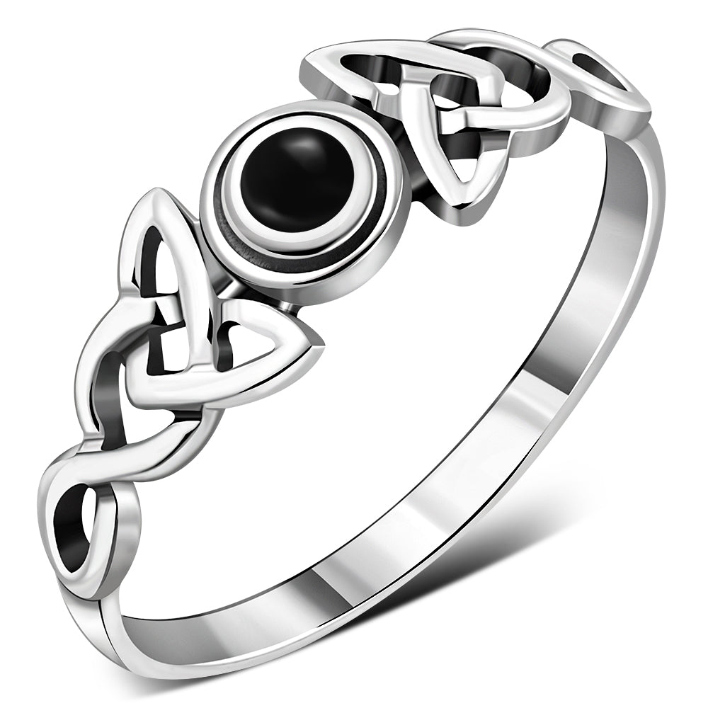Celtic Trinity Silver Black Onyx Ring